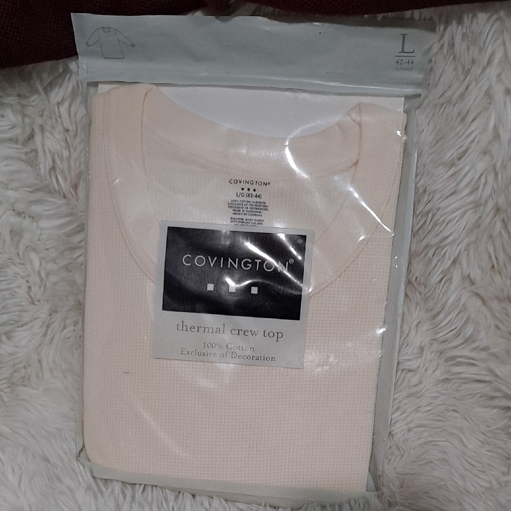 Covington Cream Thermal Crew Top. 100% Cotton Exclusive Of Decoration